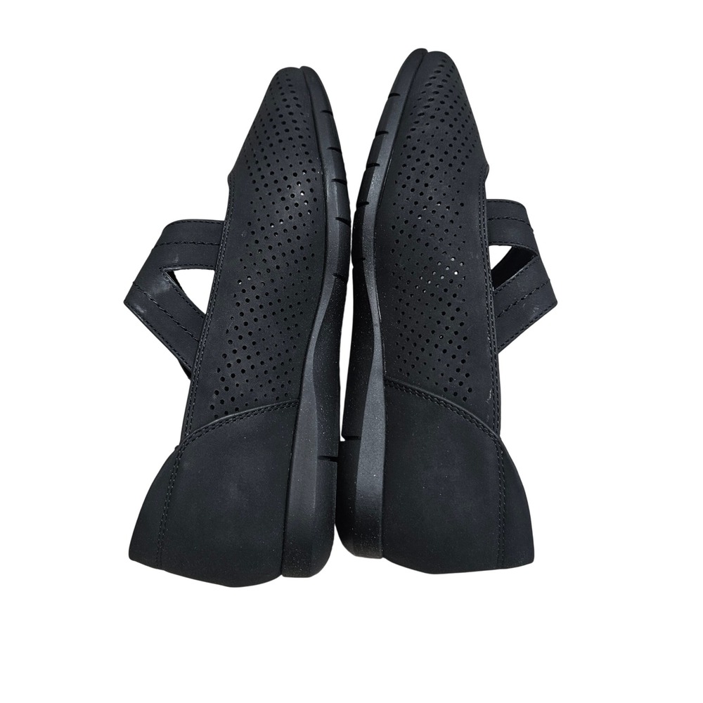 Comfortview Ezra Mary Jane Women 9.5WW Black Perforated Strap Comfort Flats - Picture 4 of 11